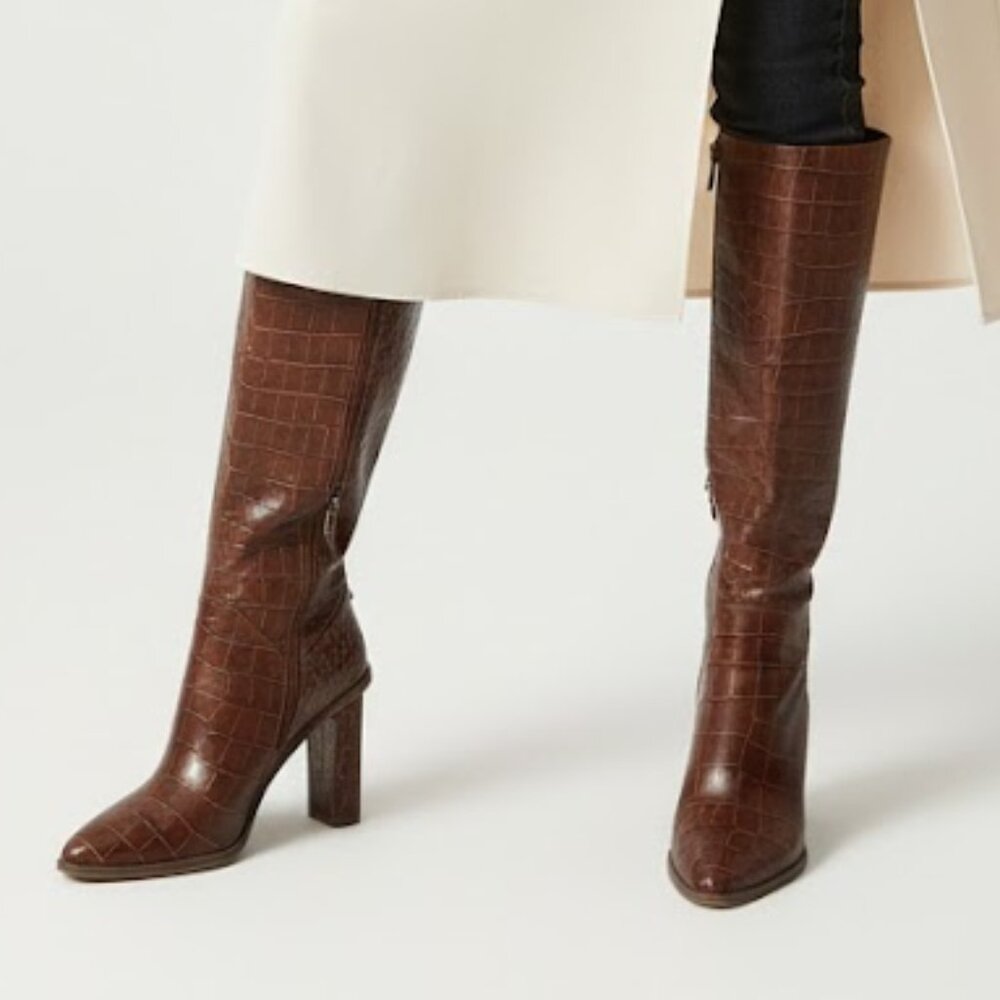 Vince Camuto Phranzie Redwood Leather Pointed Toe Tall Fashion Knee High Boot
